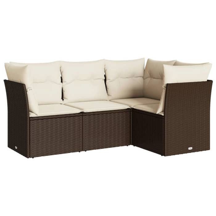 VidaXL Salon de Jardin avec Coussins 4 pcs, Canapés de Terrasse, Ensemble de Meubles de Patio, Mobilier d'Extérieur, Marron 3249422