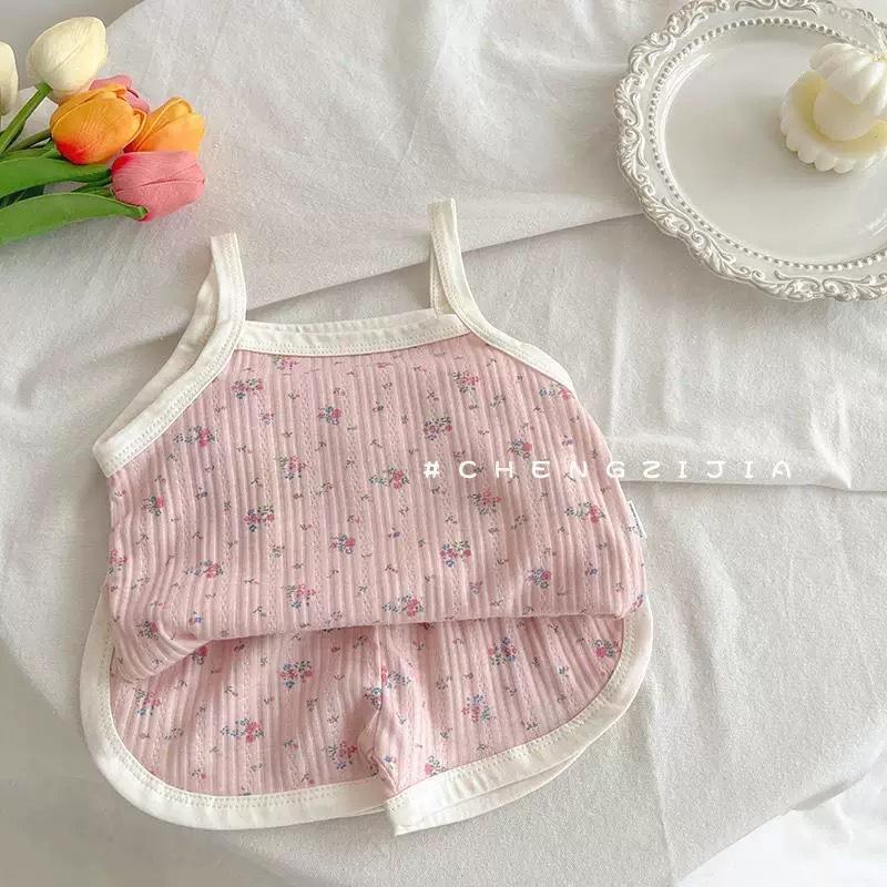 Baby Girl Summer Sweet Princess Floral Camisole And Shorts Set Cute Two Piece Outfit For Infants