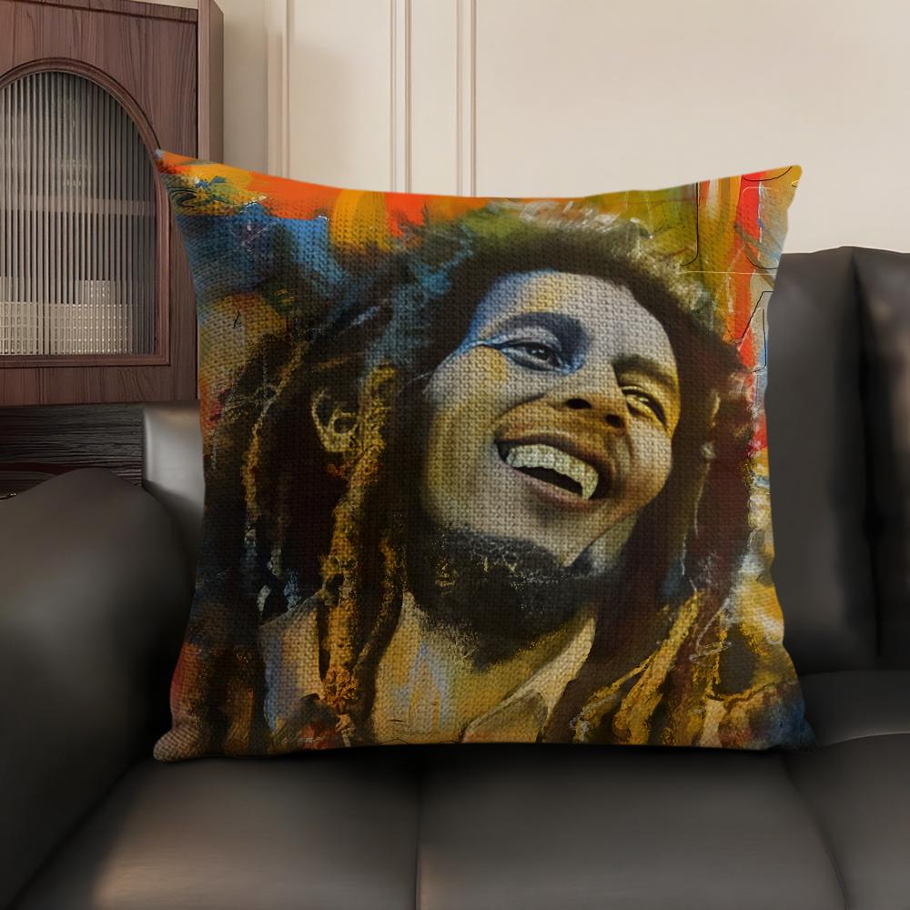Singer Bob MMarley Cushion Cover Natural Linen Organic Fabric DoubleSided Printing Sofa Home Decor Gift Pillow Case
