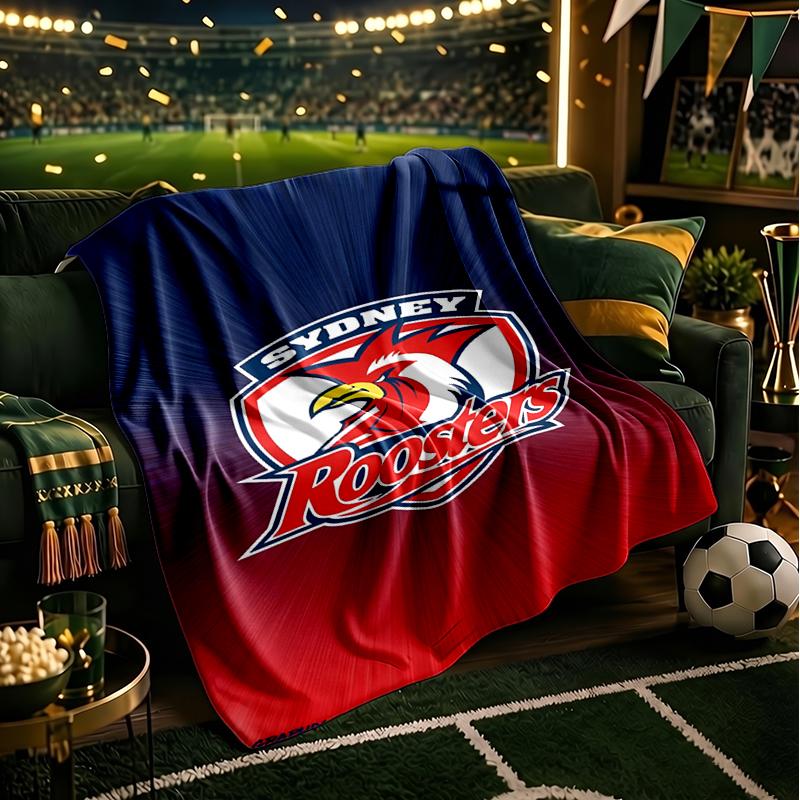 Sydney Roosters Team Spirit Blanket Flannel Throw for Sofa, Indoor, Camping, Living Room, Office, Chair, And Bed Soft Birthday Gift
