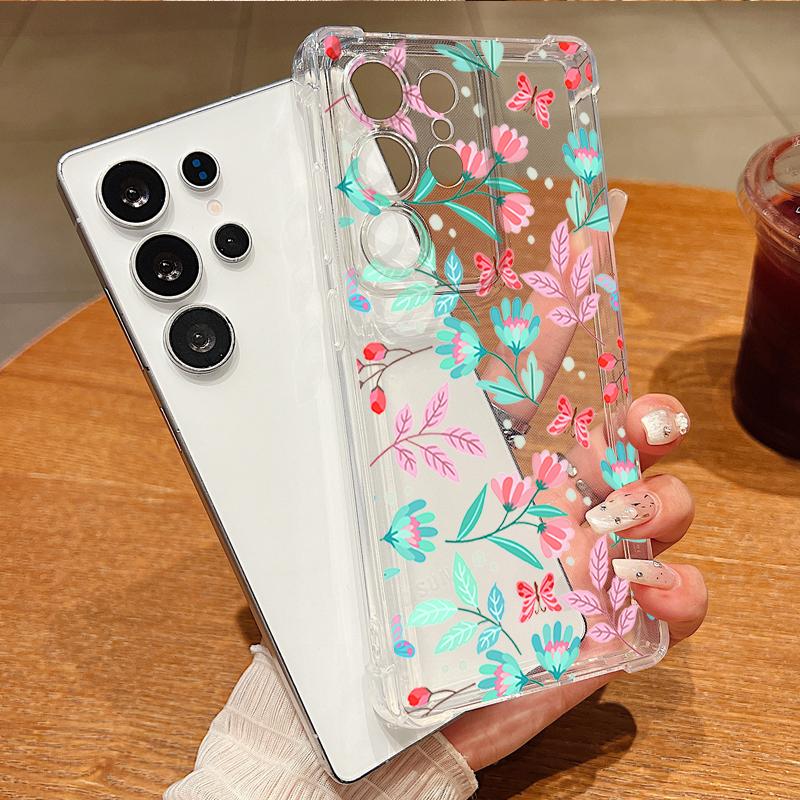 Flower Leaf Pattern Phone Case For Samsung Galaxy S26 S25 S24 S23 Ultra S22 S26 Plus S21 S24 S25 FE Clear Shockproof Soft Cover