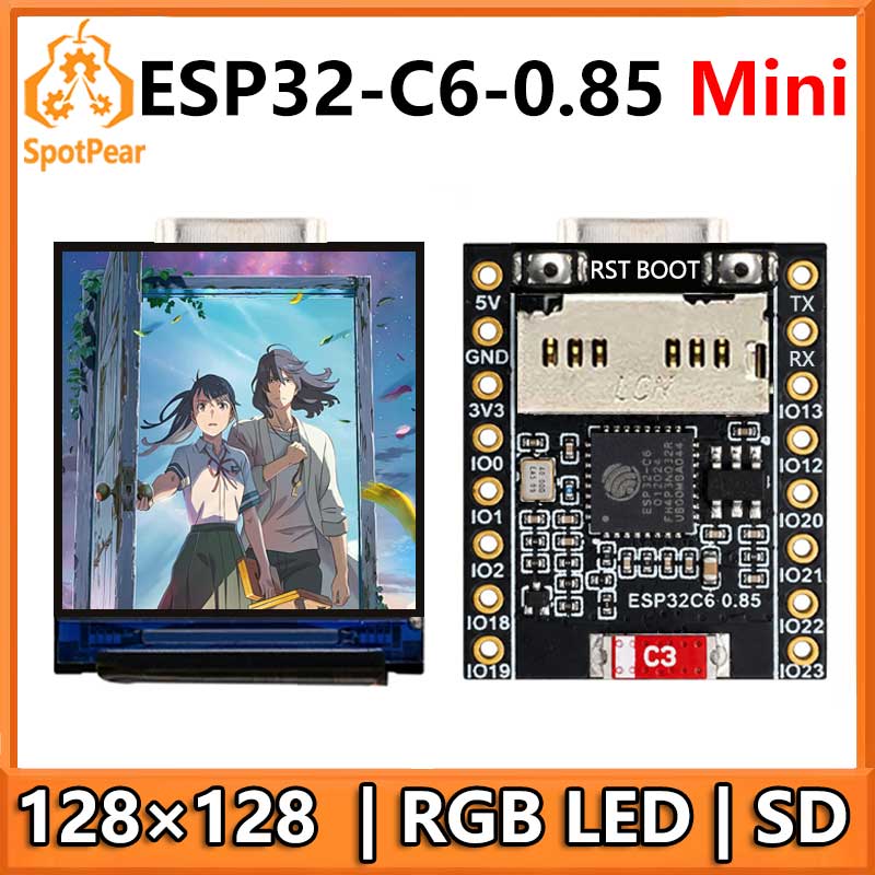ESP32-C6 LCD Development Board 0.85 inch Display 0.85inch Screen 128x128 Mini SD-Port QST LVGL For Arduino