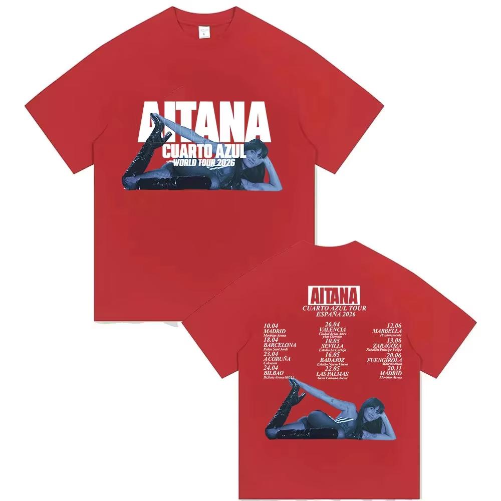 Aitana Cuarto Azul World Tour 2026 Print T Shirt Mens Women Hip Hop Vintage Fashion Cotton Short Sleeve Tshirt Fans Streetwear