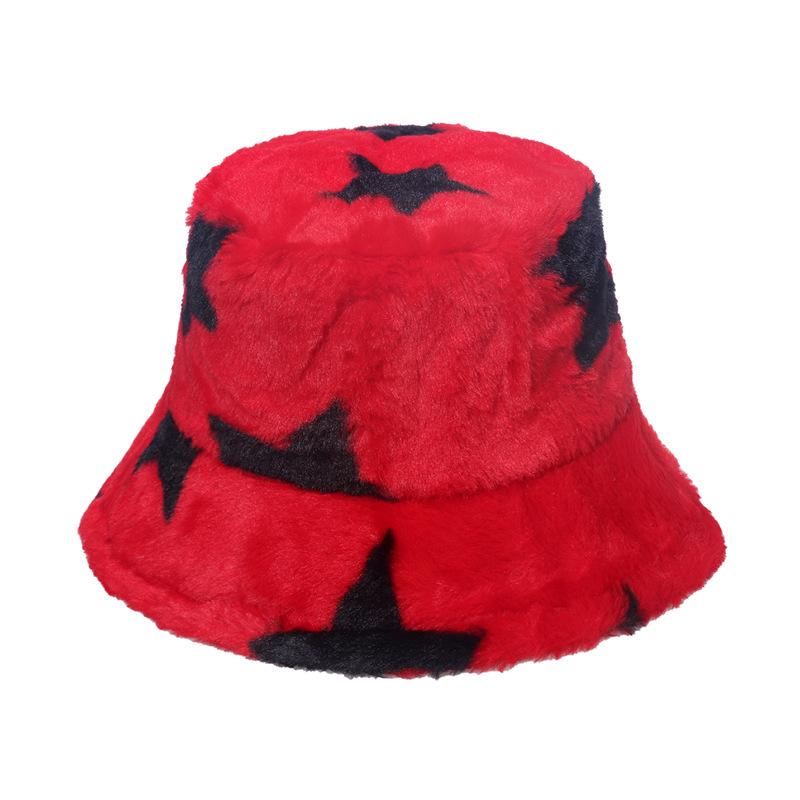 Pentagram basin hat men's and women's Japanese and Korean trend casual imitation rabbit hair geometric plush thermal hat winter bucket hat men