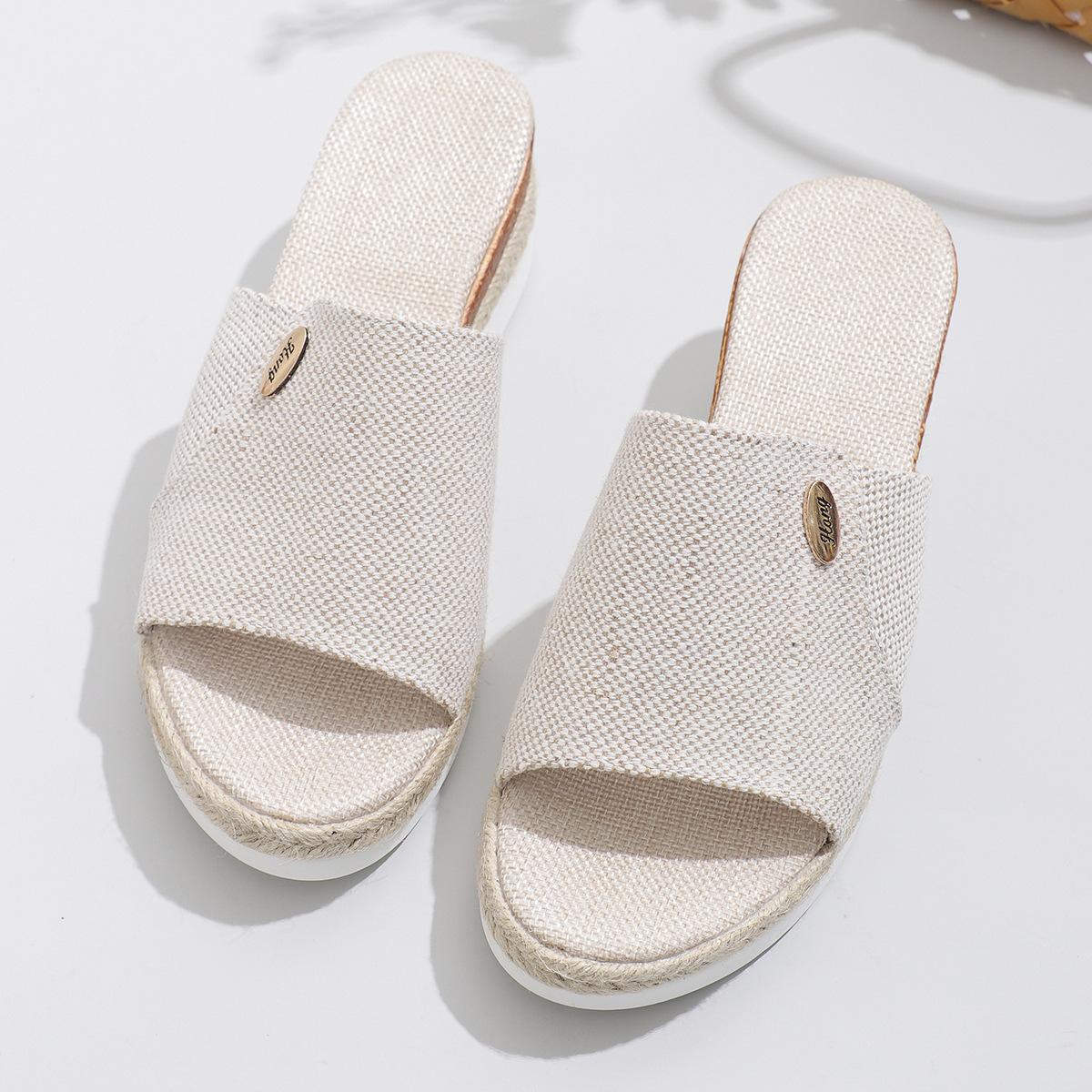 

Fashion Women Canvas Wedge Slippers 2025 Summer New Fashion Elegant Peep Toe Platform Shoes Large Size Ladies Sandals Zapatos De Mujer 36