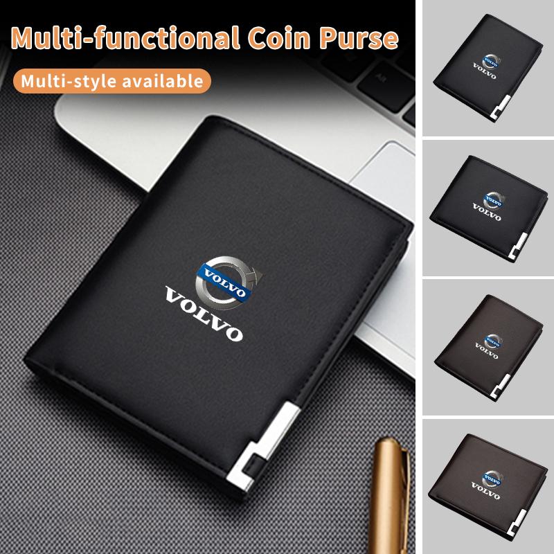Auto Leather Money Organizer Car Logo Men Wallet Card Holder Tools For Volvo S60 S90 T6 V40 V50 V60 V70 V90 XC40 XC60 XC70 XC90 OE8
