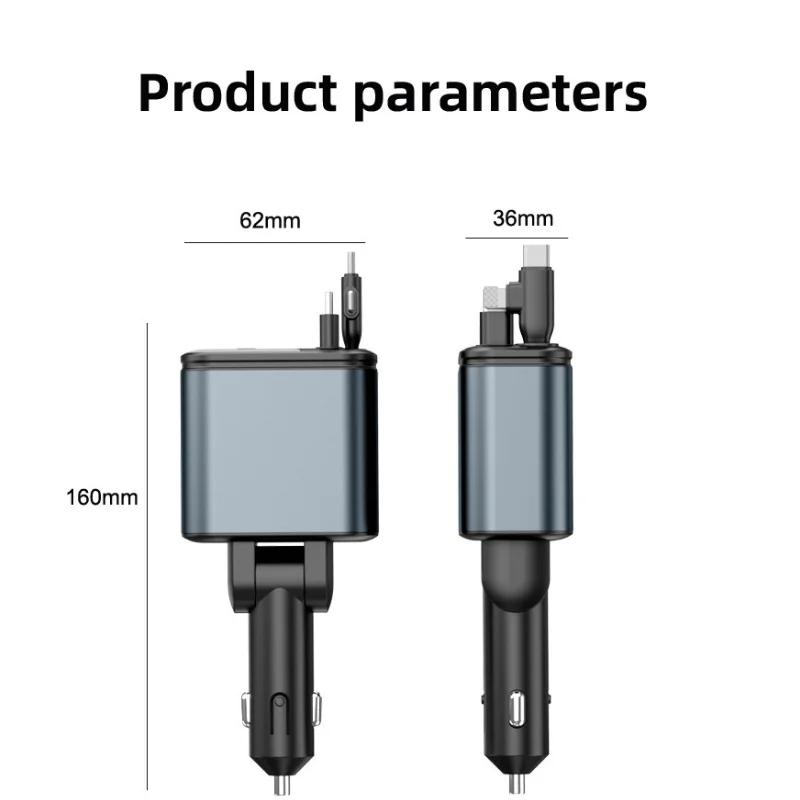 180W 5 IN 1 Retractable Car Charger USB C Cable For Huawei Samsung Fast Charge Cord Cigarette Lighter Adapter Support Bluetooth