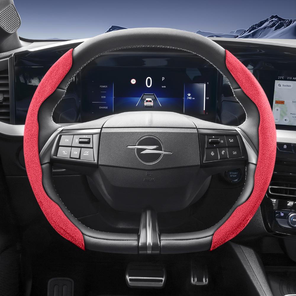 Suitable for Opel Sports Suede Steering Wheel Cover, Split Snap-On Anti-Slip Style, for Models Such As Corsa, Mokka, Astra, Grandland, Combo, Zafira, 