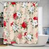 Beautiful White Red Floral Print Shower Curtain Decor for Bathroom Bathing Room Decorations Set Quick Dry Material with Hooks In