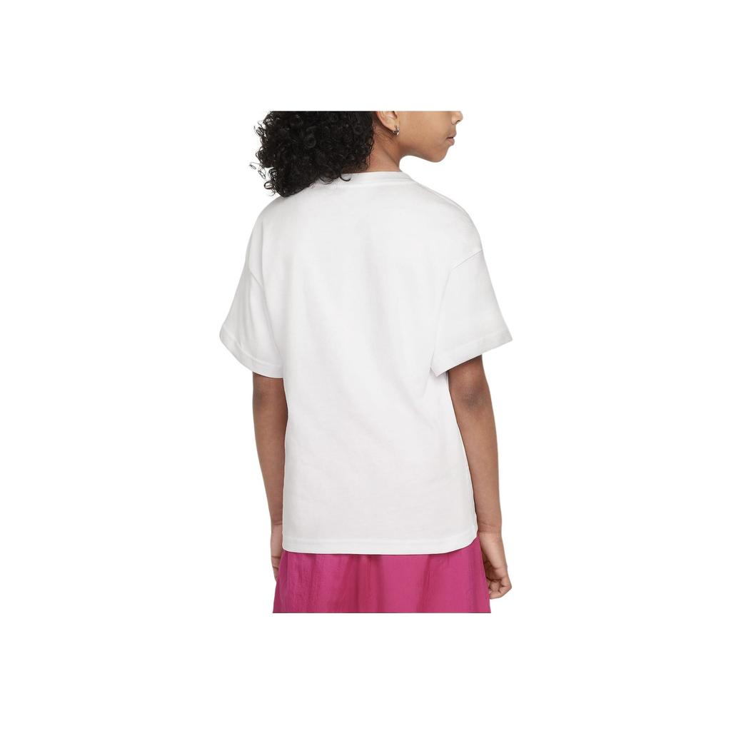 Nike Soft Loose Fit Everyday Embroidered Logo Crew Neck Short Sleeve T-Shirt Kids Tops White FZ5539-100