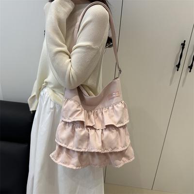 Korean Skirt Ruffle Cloth Bag Women's 2025 New Trendy Fashion Niche Tote Bag Large Capacity Messenger Bag