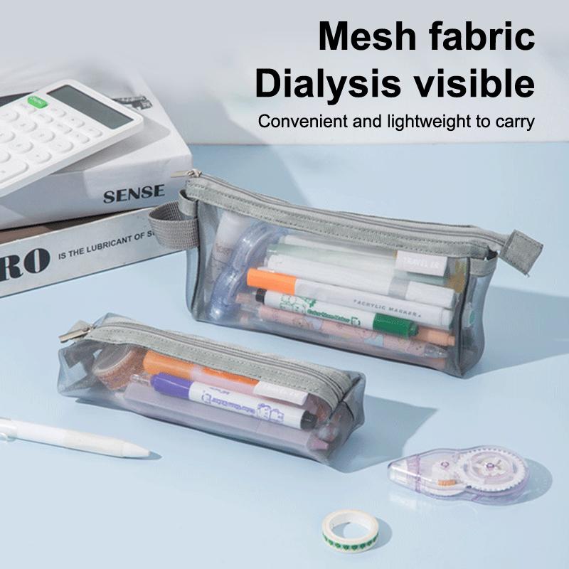 Mesh Pencil Case Transparent Pencil Case Kawaii Cute Simple Beautiful Bag Organizer Office Student Stationery School Supplies