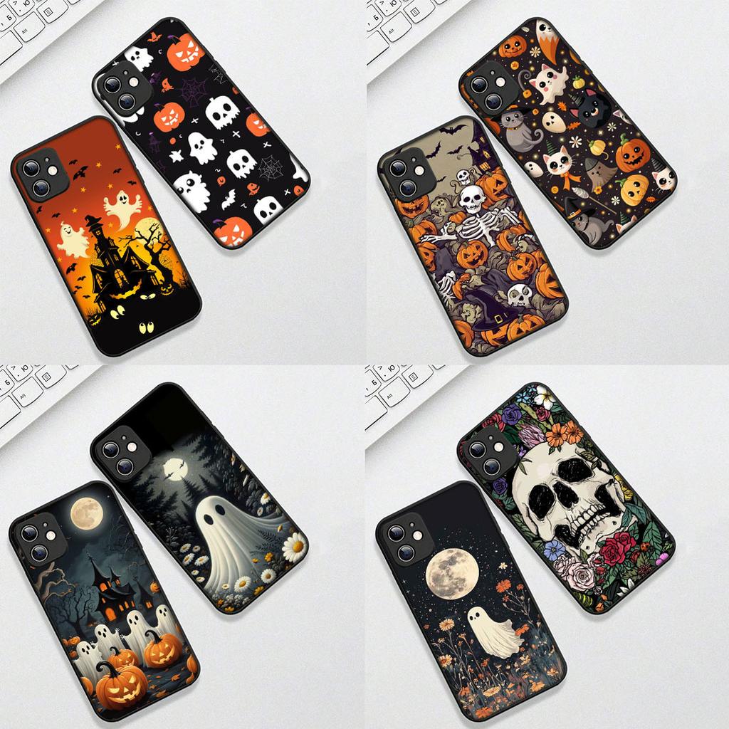 for Samsung Galaxy A35 A36 A55 A26 A05 A06 A14 A50 A51 A53 A54 A12 A13 A23 Phone Case with Little Ghost Halloween Pumpkin Flower