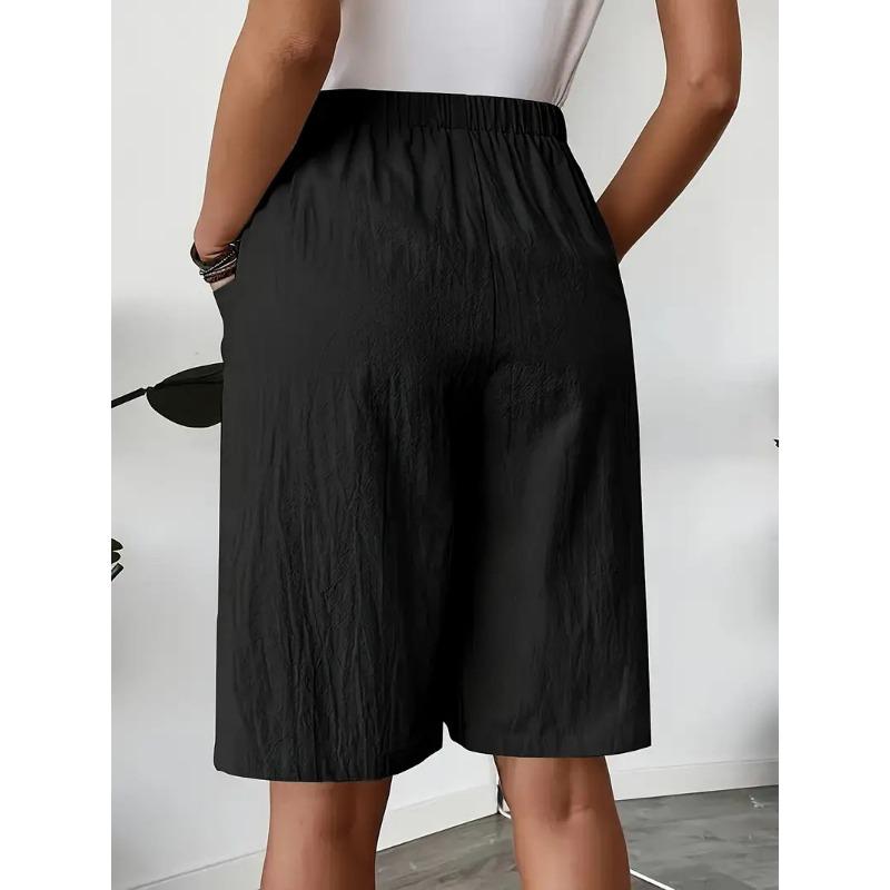 Summer Women's Pockets Casual Shorts Skirts Fashion Loose Shorts Casual Simple Solid Color Straight Leg Short Pants Vintage Simple Short Trousers