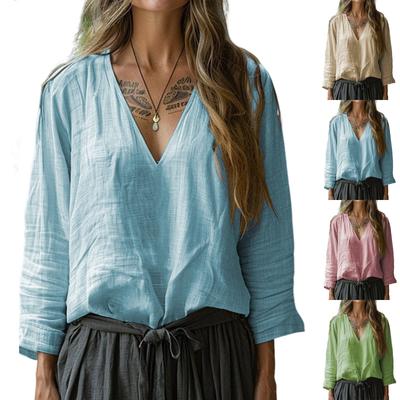 Women's Fashion Casual V-neck Long Sleeve Loose Pullover Top