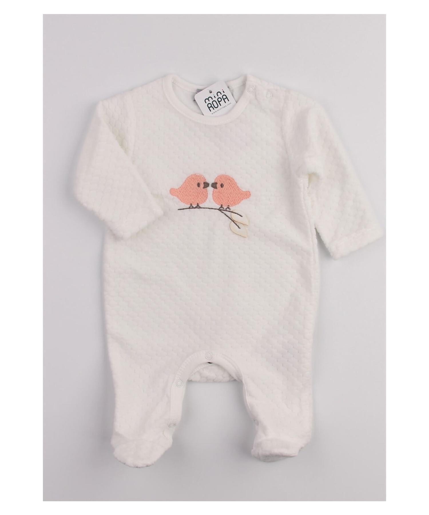 

Bird Embroidered Jacquard Velvet Patched Baby Girl Rompers