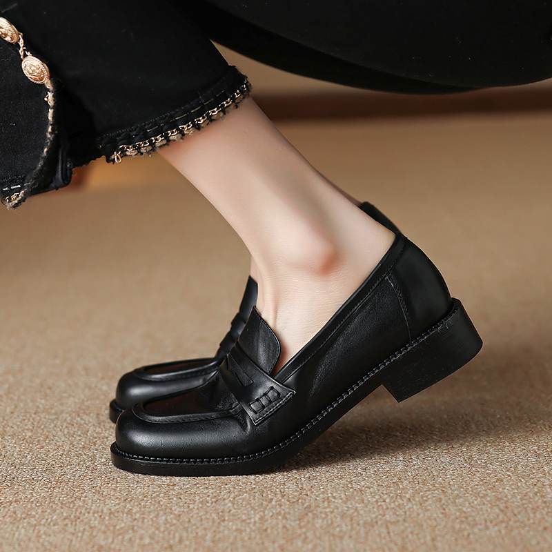 Krazing Pot Kuhleder Runde Zehenpartie Größe 42 Slipper Dicke Mittelhohe Absätze Zum Hineinschlüpfen Gladiator Braun Schwarz Farbe Herbst Pumps