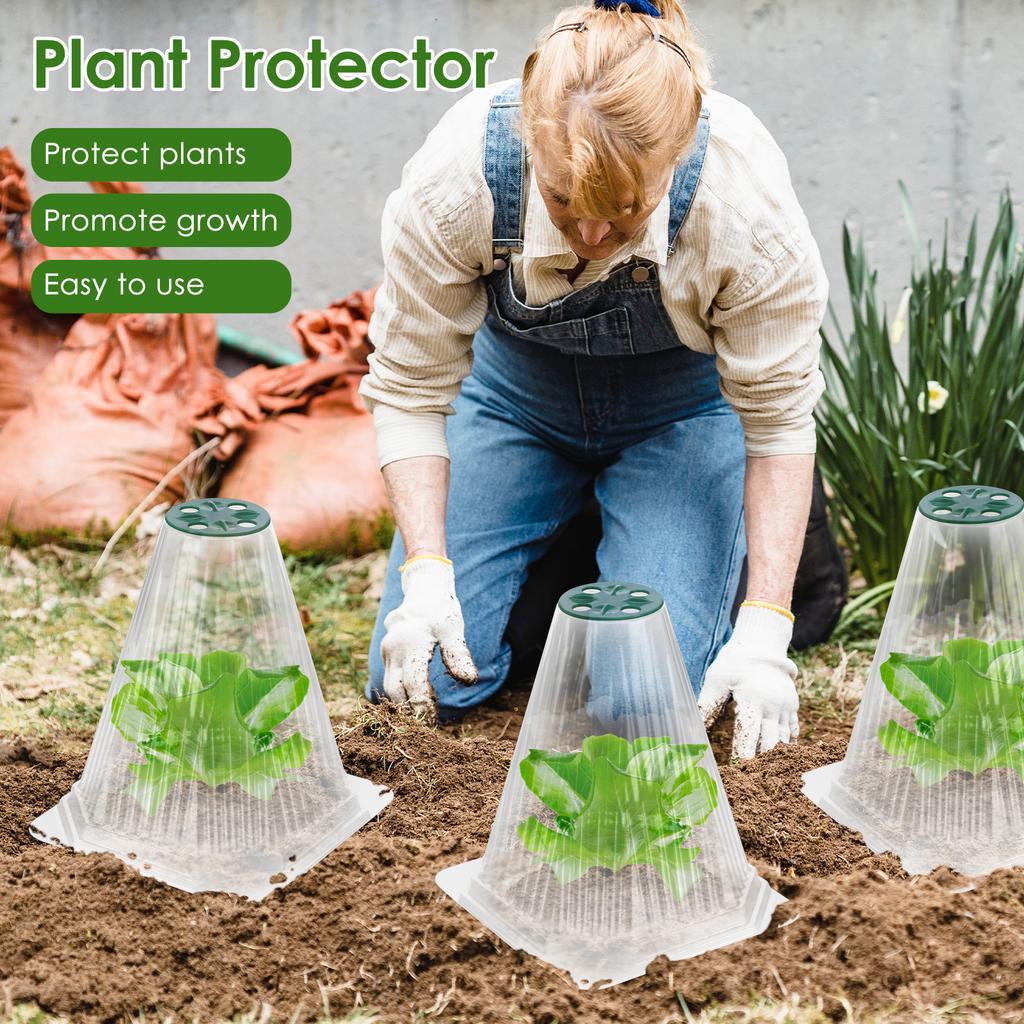 20 Pack Adjustable Garden Cloche with Rotatable Vent for Seedling Vegetable Plastic Plants Cover with Ground Stake Plants