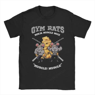 Ratas de Gimnasio Ninju Ratones Musculares Muki Hombres Musculares Camiseta Anime Camiseta de Manga Corta Cuello Redondo Camiseta de Algodón Puro Estampado Ropa