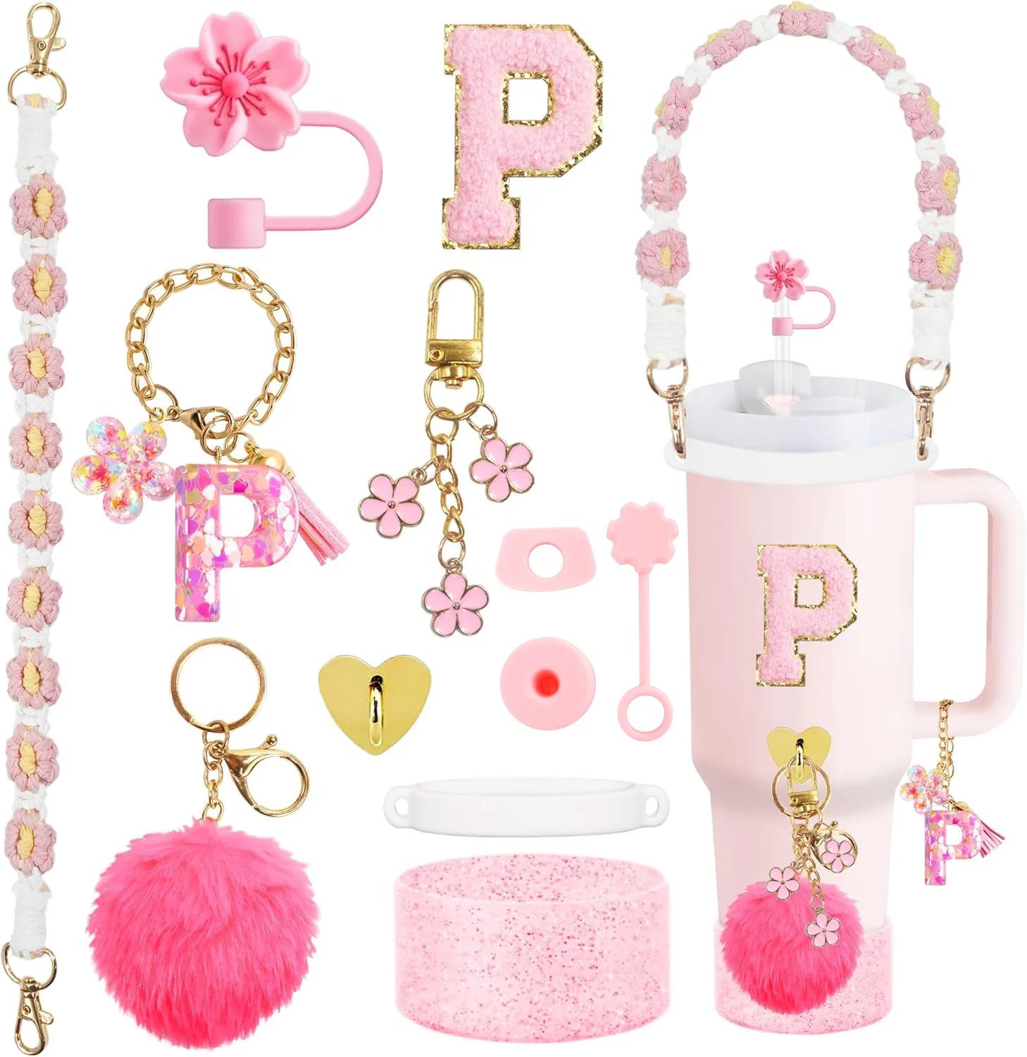 

12 шт. Аксессуары для стакана Stanley, Крышка-заглушка для соломинки 30 унций 40 унций, Ручка-ремень для бутылки воды, Чехол, Цепочки, Персонализированная наклейка