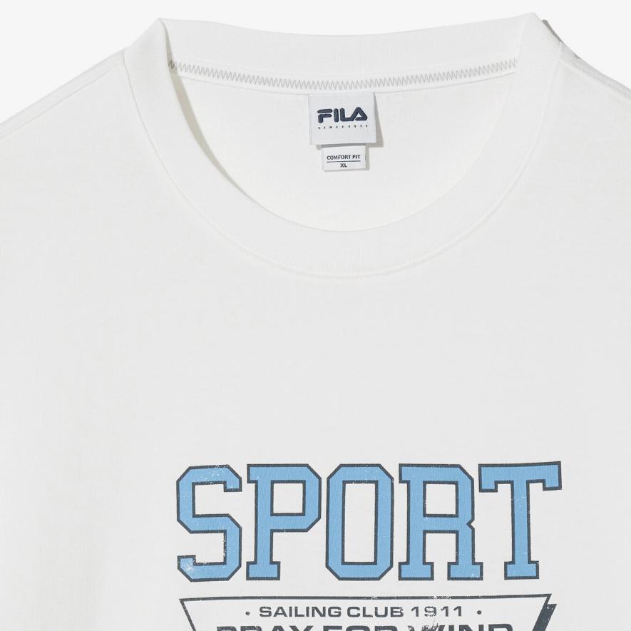 Men's FILA T-Shirts Unisex White Crew Neck Moderate Straight Fit