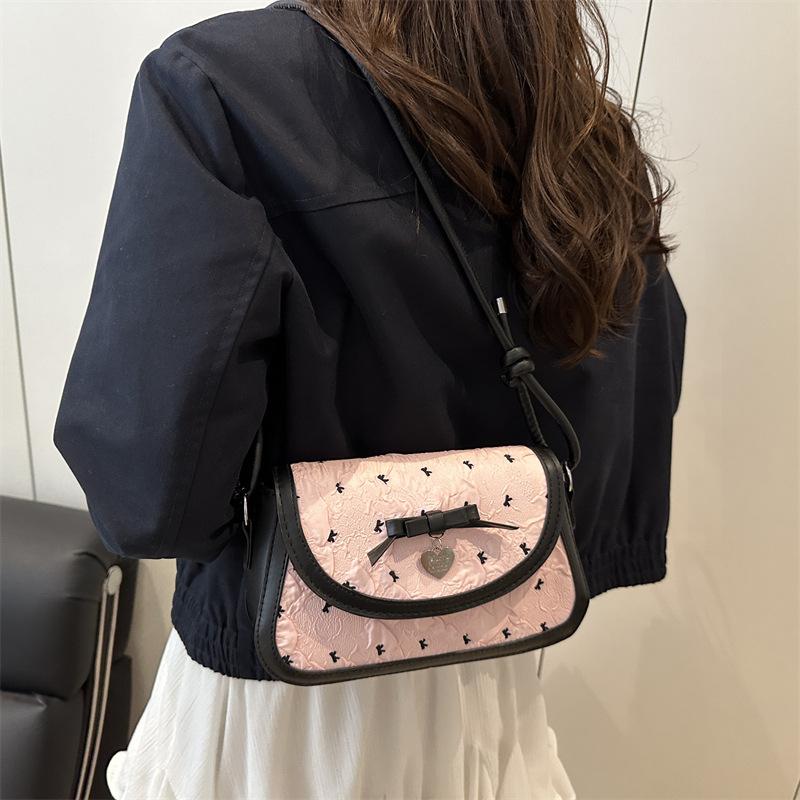 Sweet Bow Pleated Design Shoulder Bags for Women Ballet Style Ladies Flap Crossbody Bag Versatile Female Phe Handbags Purse