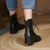 Bottes à talons épais et bas pour femmes, bottes à la mode, à lacets, courtes, vintage, en cuir de vache, pour printemps et automne