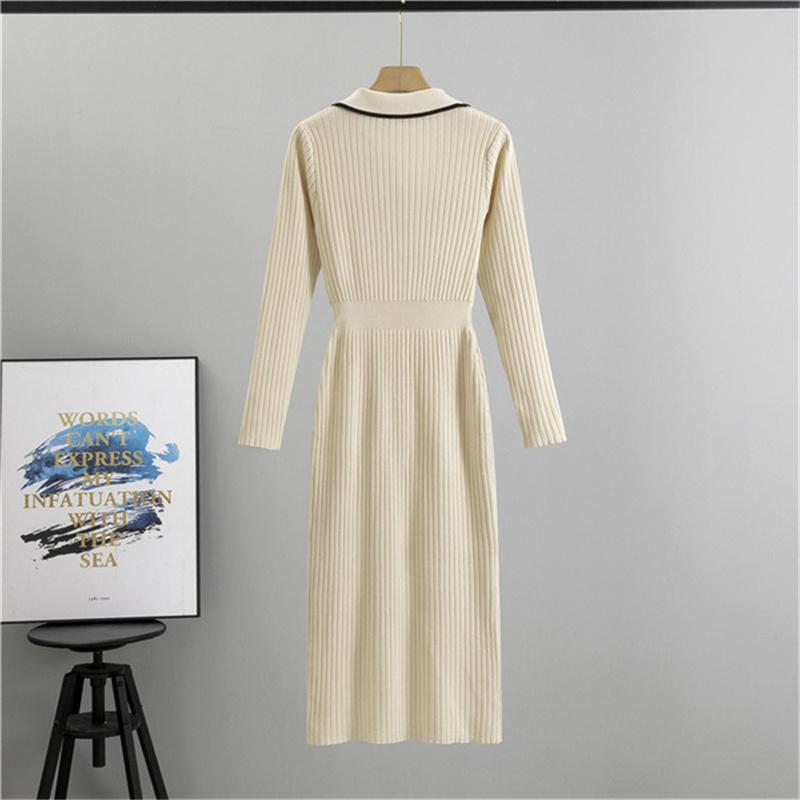 Autumn  High End Ladies' Knitted Dress With Temperament  Mid Length Skirt For Women