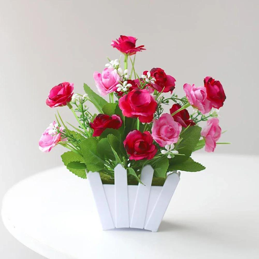 Artificial Flowers Home Decor Simulations Plant Plastic Fake Flowers Potted Home Living Room /Ornaments Rose Fence Flower Sets