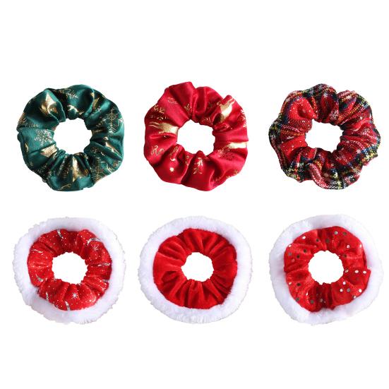 1/3/6Pcs Christmas Hair Ties Red White Velvet Hair Scrunchies Elastic Hair Band Ponytail Holder Glitter Sequins Snowflakes Hair Ropes