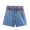 Jnleaog Autumn New Women clothes Western Style French style Design High Waist Paper Bag Type Denim Leisure Shorts