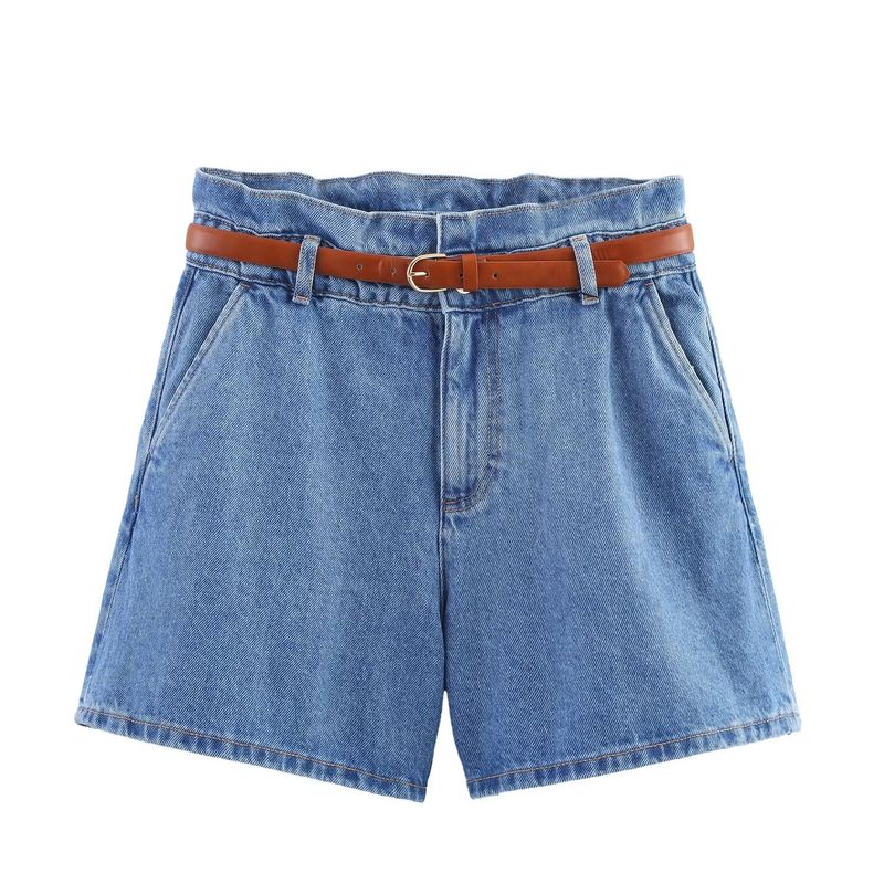Jnleaog Autumn New Women clothes Western Style French style Design High Waist Paper Bag Type Denim Leisure Shorts