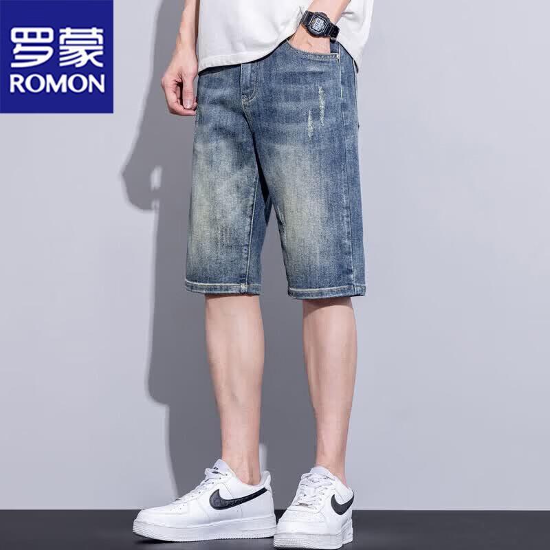 ROMON Men s Casual Denim Shorts 33