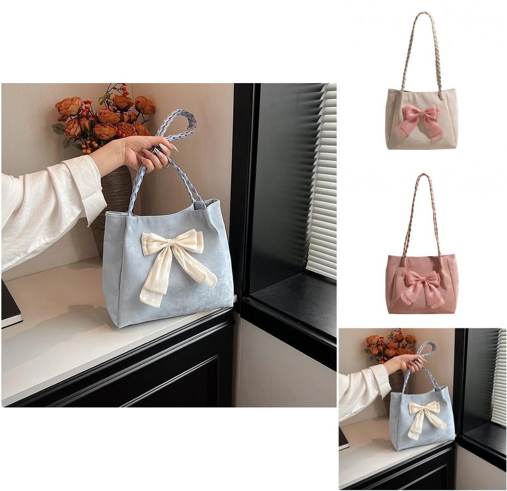Summer Bowknot Large Capacity Tote Bag For Women Pu Material With Zipper Closure For Daily Use