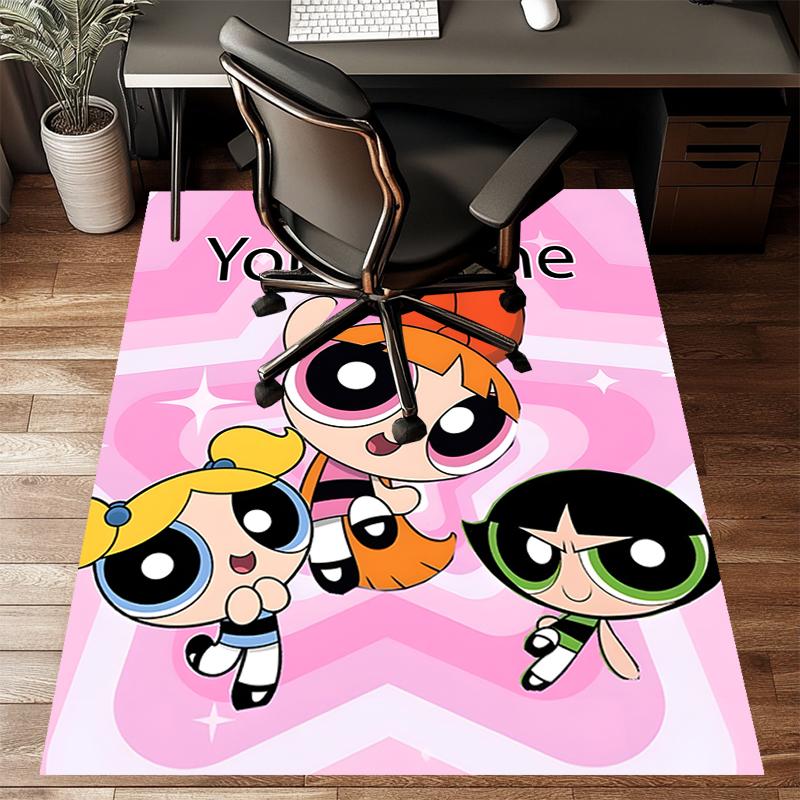Powerpuff Design Area Rug Personalized Name- Non-Slip, Soft & Cozy Floor Mat for Living Room, Office - Indoor/Outdoor Carpet