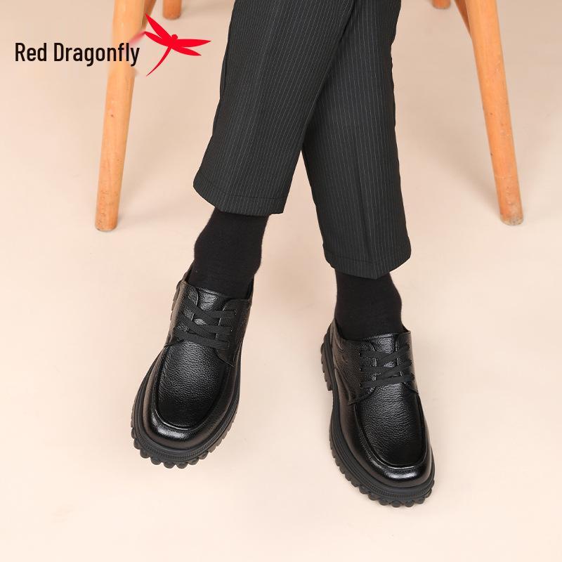 Red Dragonfly Men's Genuine Leather Casual Shoes - Non-Slip Autumn/Winter Footwear for Middle-Aged & Elderly