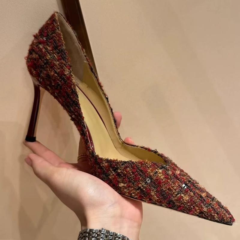 High Heels Women Shoes Suede Shallow Pointed Toe Elegant Sandals Winter 2025 Trend Fashion Pumps Dress Party Mujer Zapatillas