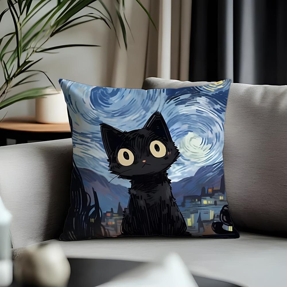 Trending BBlack Catead Cushion Cover Antidustmite Pillowcase Invisible Zipper Silky Short Plush Sofa Cushion Cover