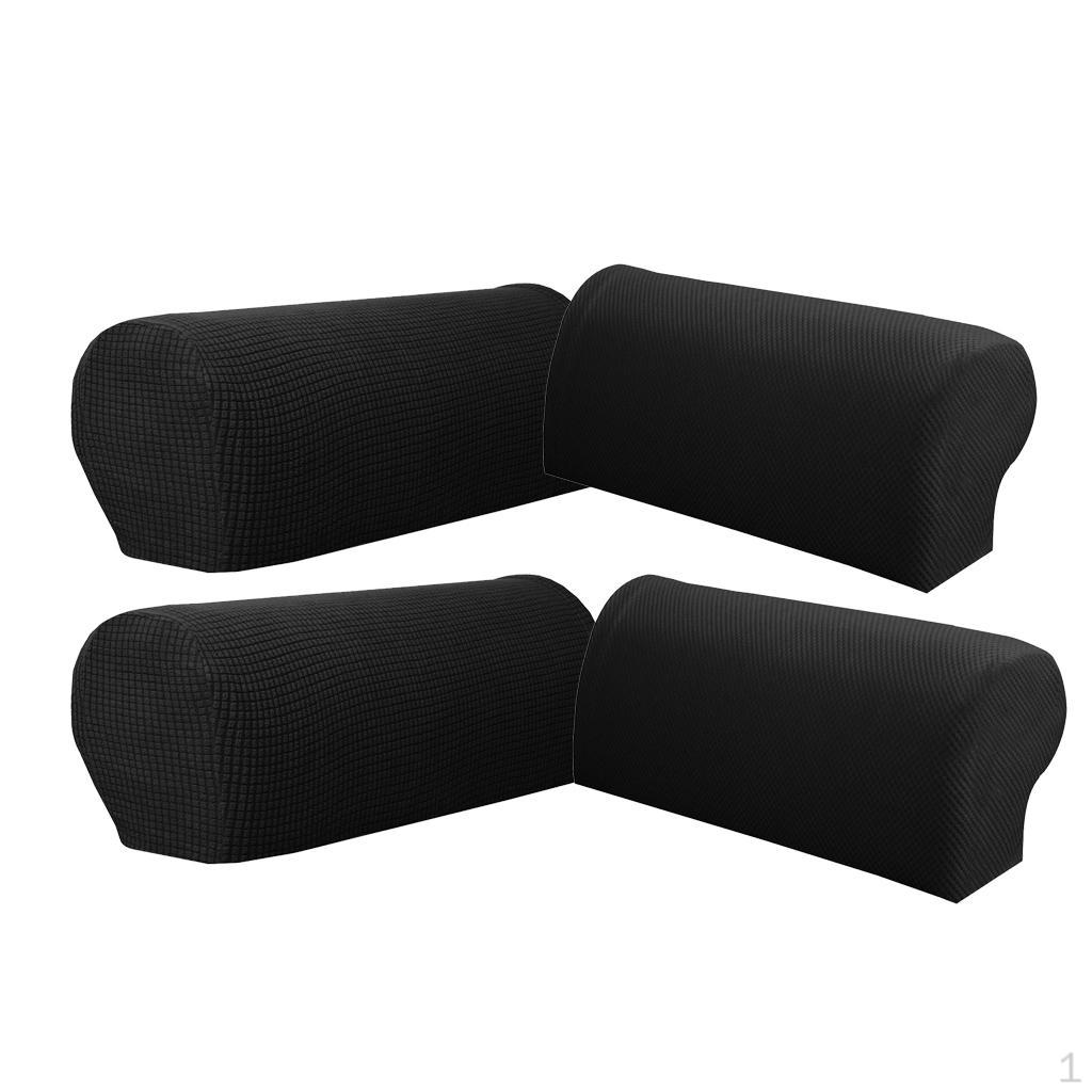 2 Pair(Two Black) /4Pcs Elastic Sofa Armrest Covers Armchair Slipcovers ,Polyester Spandex Fabric