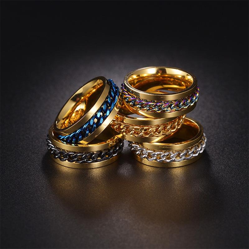 2023 European & American Titanium Steel Rotating Punk Couple Ring for High-Quality Decompression and Anti-Dryness