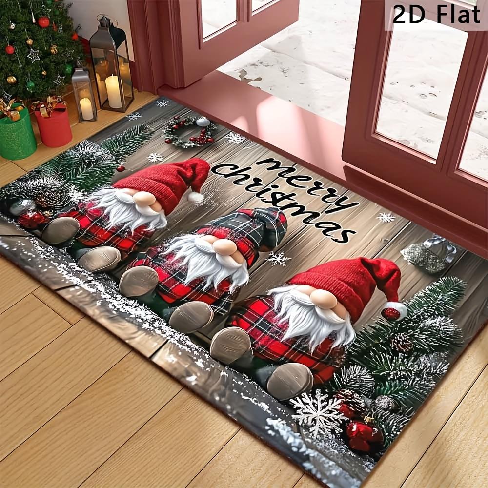 1pc, Festive Christmas Gnome Doormat Christmas-Christmas- Themed Faceless Goblin Design Wooden Board Pattern Background, Christmas Decorative Floor Ma