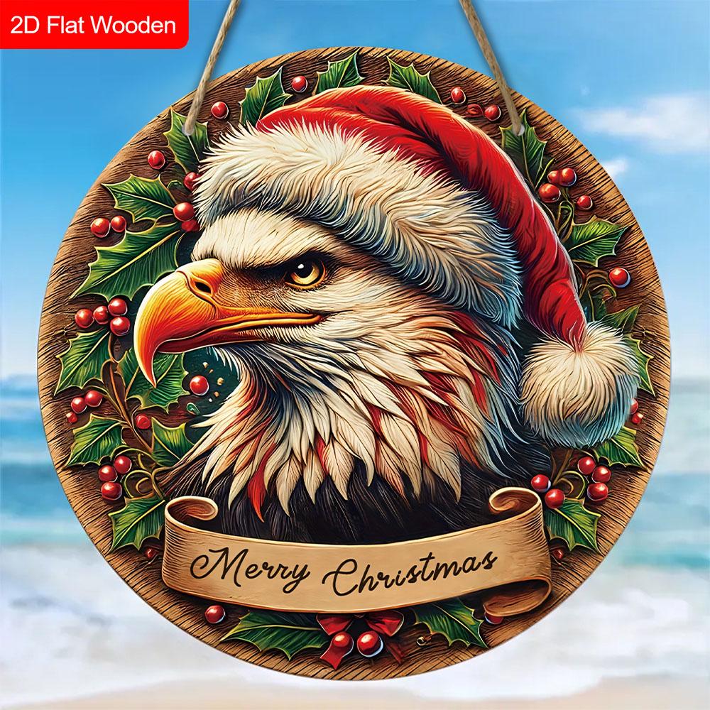Christmas Wooden Sign with Eagle Pattern - Navidad Round Sign for Christmas Tree, Yard, Balcony Indoor Decor - Ideal Christmas Gift