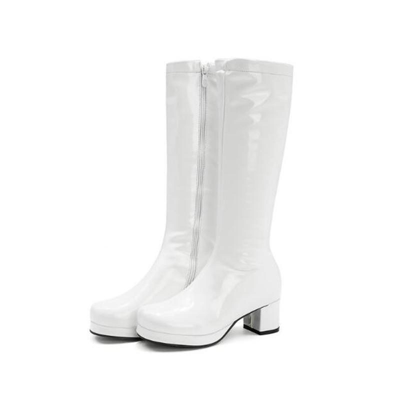 Damenstiefel Mode Plateau-Stiefel Cosplay Weiß Rot Kniehohe Stiefel für Damen Übergröße Reißverschluss Stiefel High Heel Schuhe 30-46
