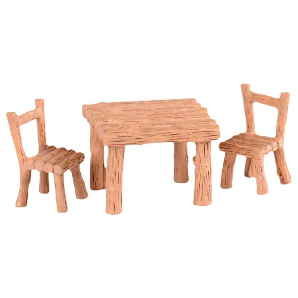 3pcs/set New Cute Table Chair Miniature Park Seat Mini Long Wood Bench Resin Craft Ornament Micro Figurine Decors for Kids Toys