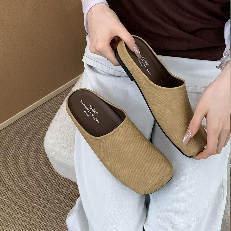 Fashion Fashion Square Toe Women Flats Slippers Mules Shoes Casual Beach Soft Ladies Flats Slippers Shoes Female Slides Sandals New