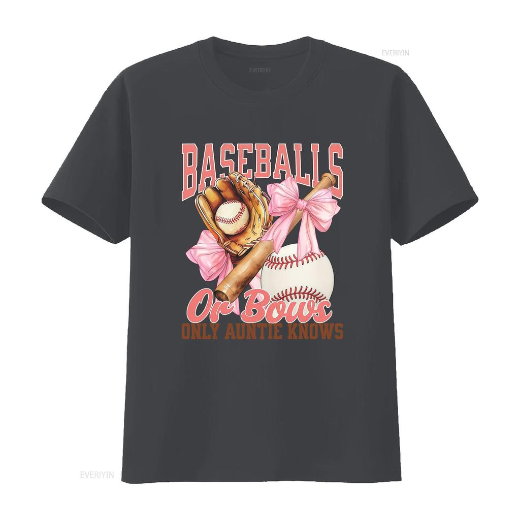 Retro Funny Gender Reveal Baseballs Or Bows Auntie Print Casual T Shirt Vintage Washed Unisex Top For Everyday Wear Homme Soft