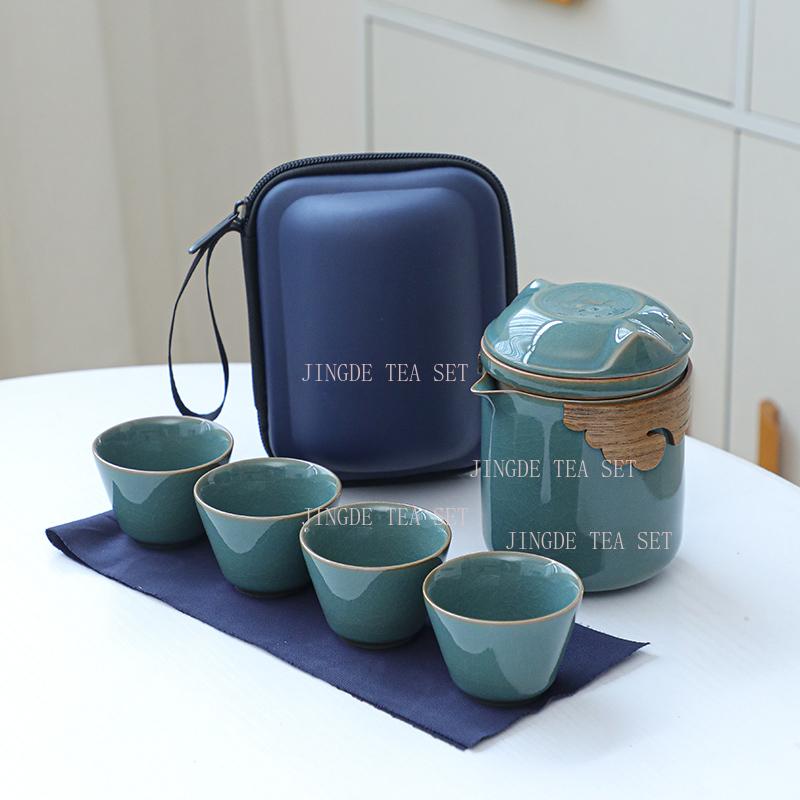 

Ceramic one pot four cups Ge kiln creative portable travel tea set camping fast guest cup