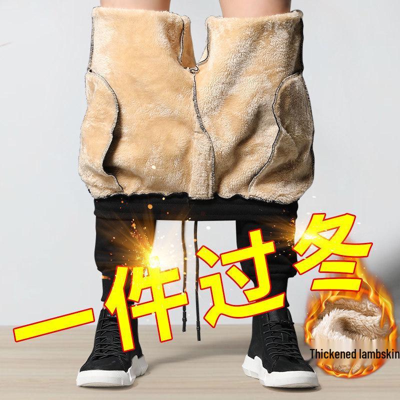 Men's 2024 Warm Lambskin Thickened Plus Velvet Sweatpants - Autumn/Winter Loose Fit Sports & Workwear Trousers