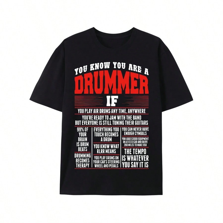 Mens Drummer Graphic TShirt  You Know Youre A Drummer Funny Printed Cotton Short Sleeve Casual Comfortable for All Seasons S