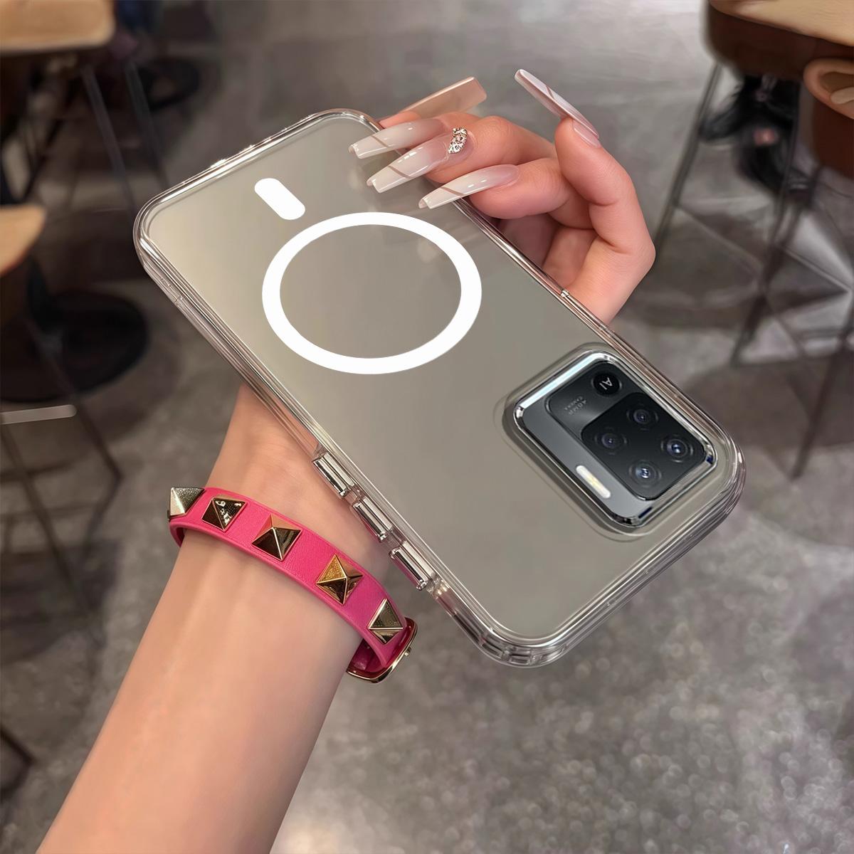 Case for OPPO Reno5 Lite,A94 4G Minimal Semi-Transparent Magnetic Casing Raised Electroplated Lens Bezel Anti-Slip Drop Resistant Protective Shell Reno5 Lite